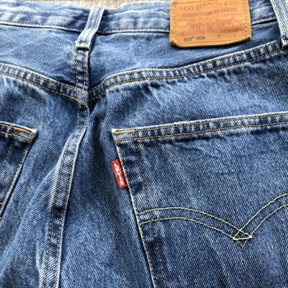 Levis 501 90s Jeans Womens 28 Blue Medium Wash High Rise Relaxed Straight - Picture 11 of 12